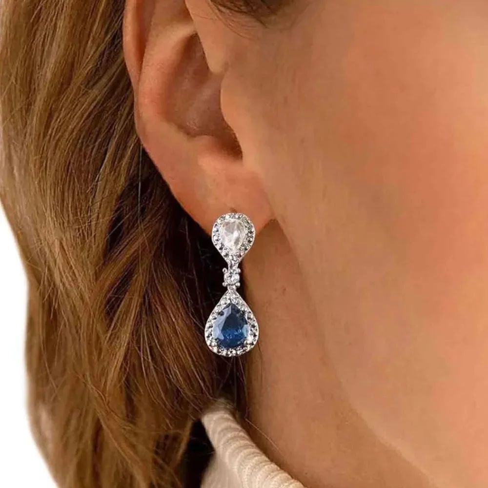 Vintage style blue detail earrings N356